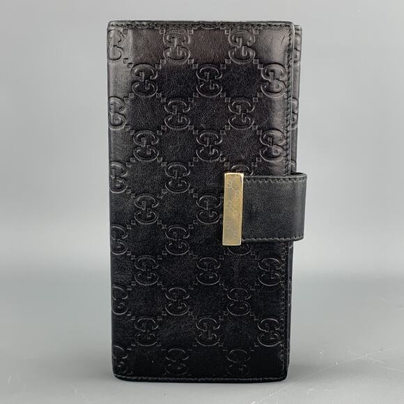 GUCCI Monogram Embossed Black Leather Checkbook Wallet - Picture 1 of 1